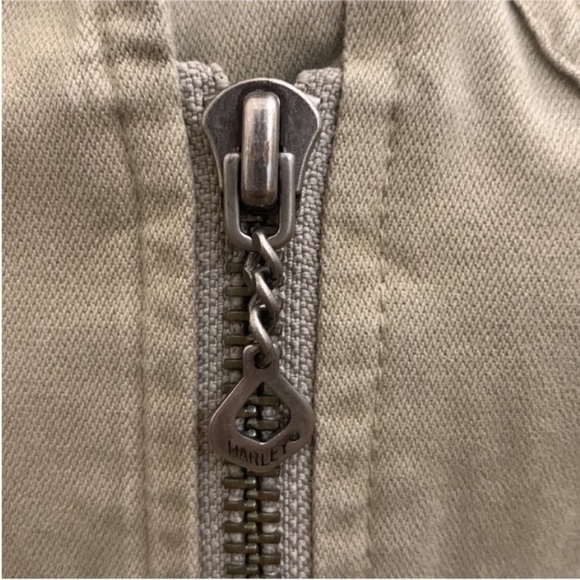 Harley Davidson‎ Tan Denim Asymmetrical Embroidered Worker Jacket Size XS - Picture 5 of 8
